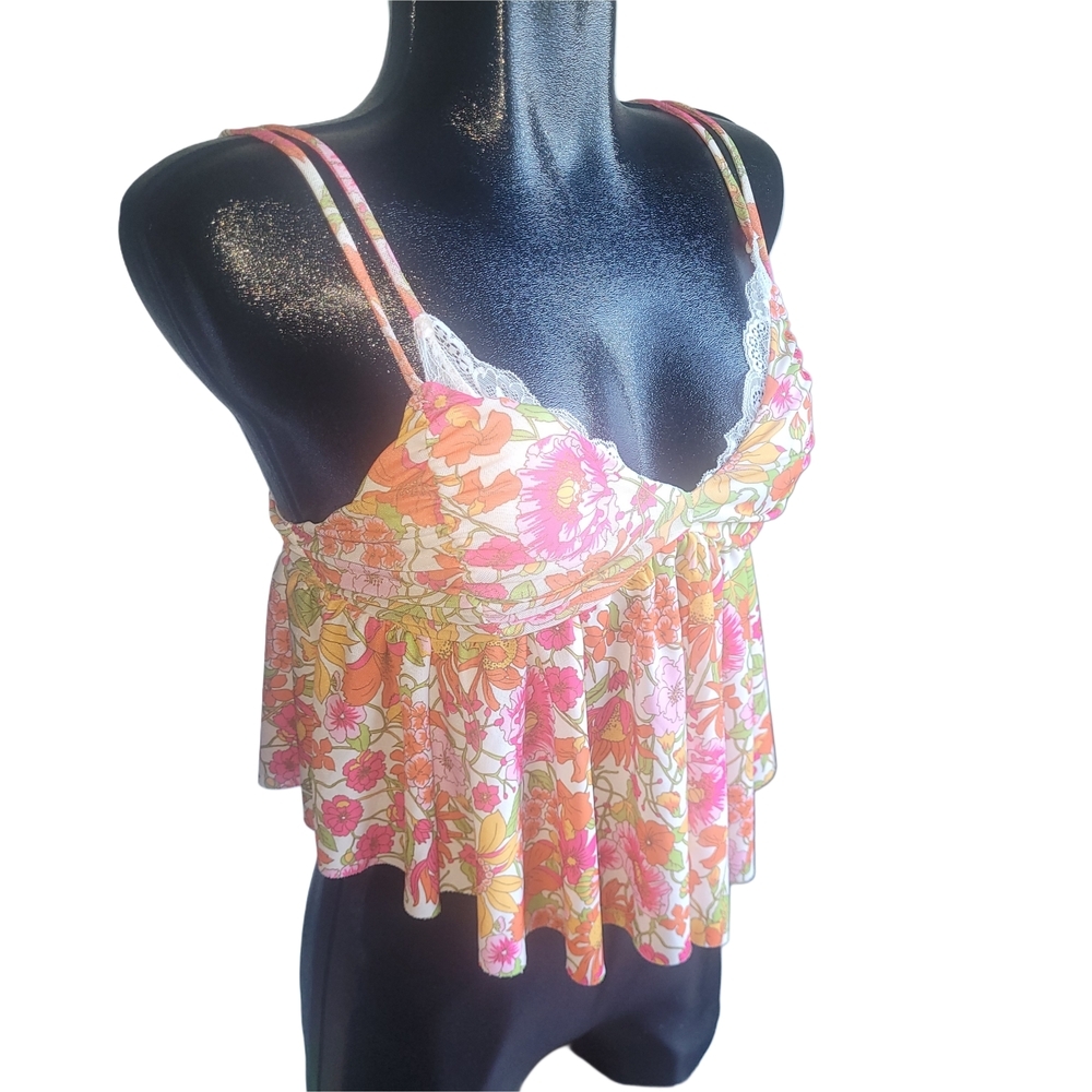 Forever 21 Colorful Floral Strappy Cropped Cami Top Size S